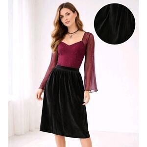 VTG 90s Gothic Grunge Punk Skirt Black Velvet Knee Length Sz L Whimsigoth